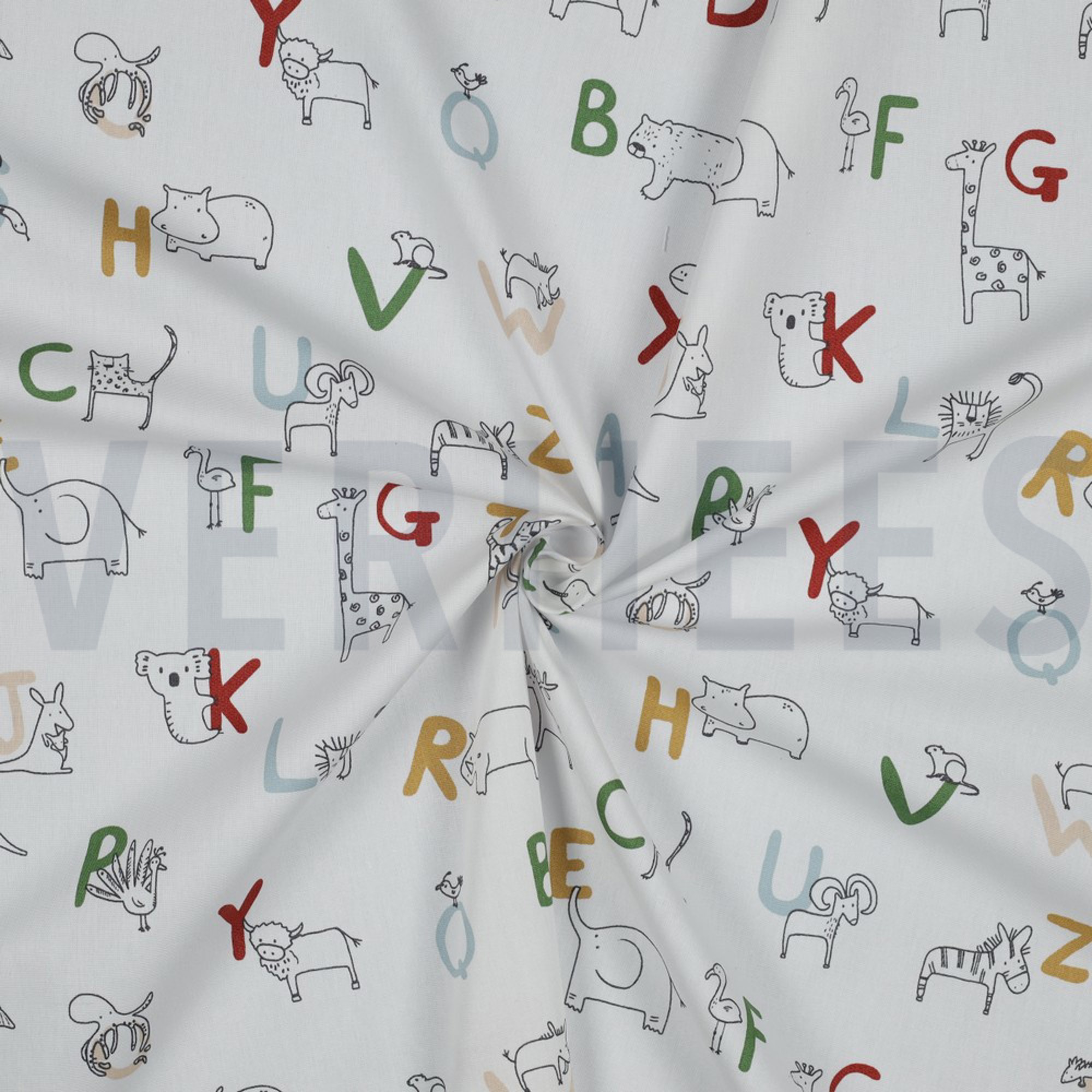 KATOENEN POPLIN GOTS DIERENALFABET WIT (high resolution) #2