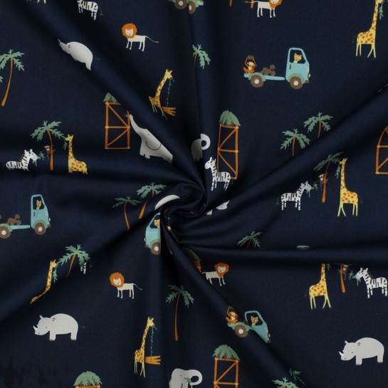 FINE POPLIN SAFARI ANIMALS NAVY #7