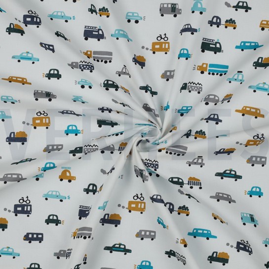 POPELINE DE COTON VOITURES BLANC #7