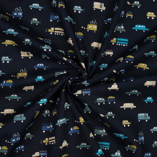 BAUMWOLLE POPELINE AUTOS MARINEBLAU #7