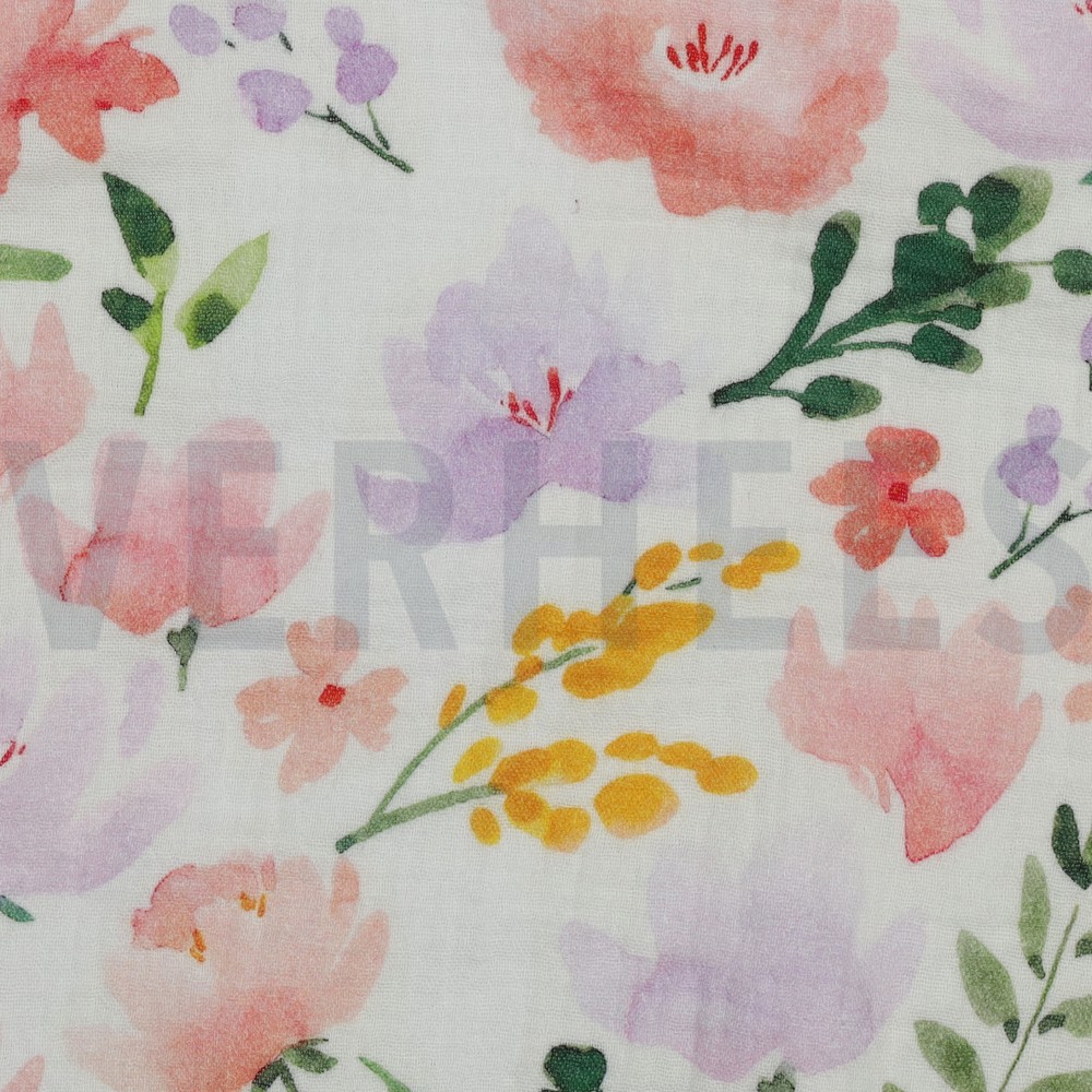 DOUBLE GAUZE DIGITAL BIG FLOWERS WHITE #7