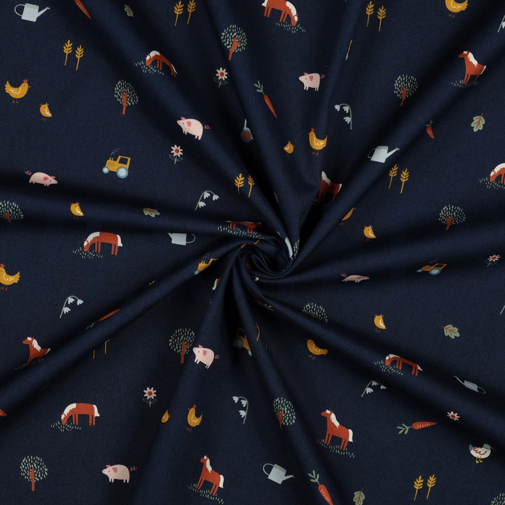 FIJNGEWEVEN KATOENEN POPLIN BOERDERIJLEVEN MARINEBLAUW #7