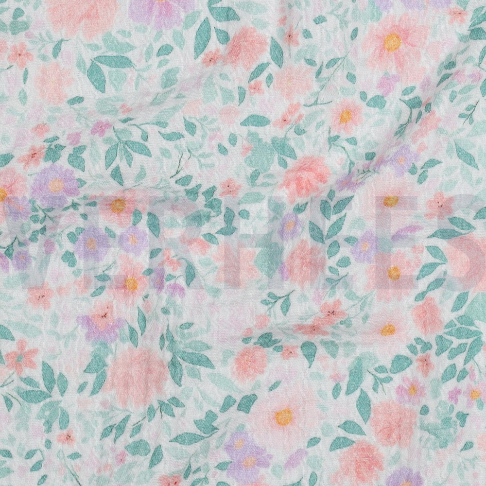 DOUBLE GAUZE DIGITAAL BLOEMEN WIT #7