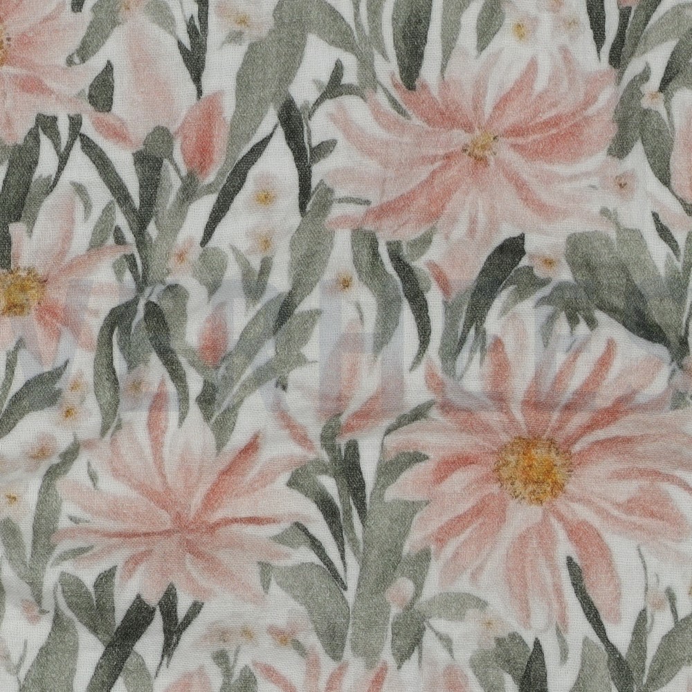 DOUBLE GAUZE DIGITAL FLOWERS WHITE #7