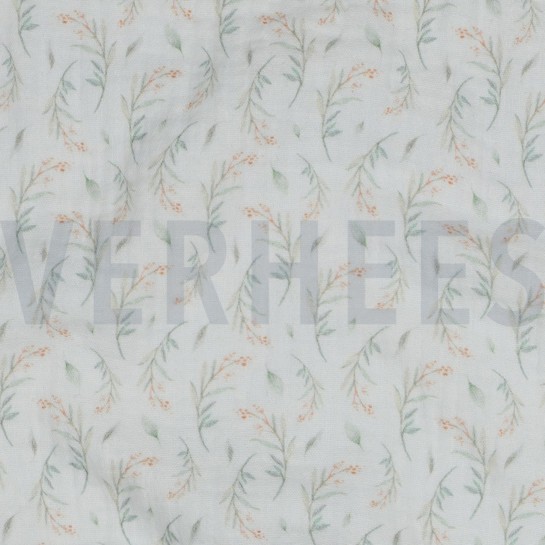 DOUBLE GAUZE DIGITAL LEAVES WHITE #7