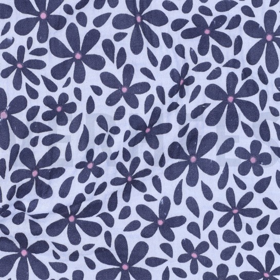 DOUBLE GAZE DE COTON FLEURS JEAN BLEU #7