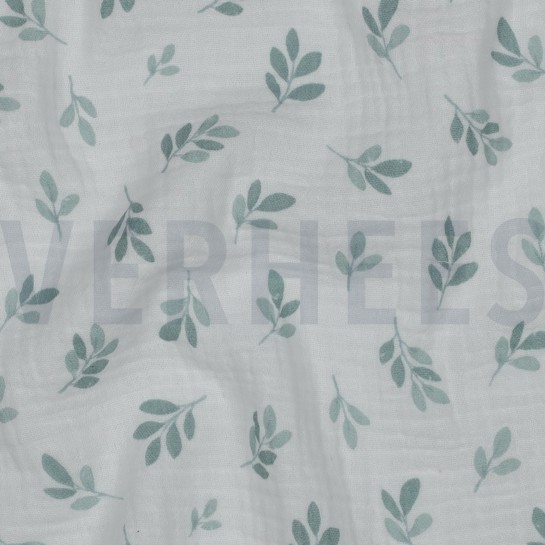 DOUBLE GAUZE BLADEREN SALIEGROEN #7