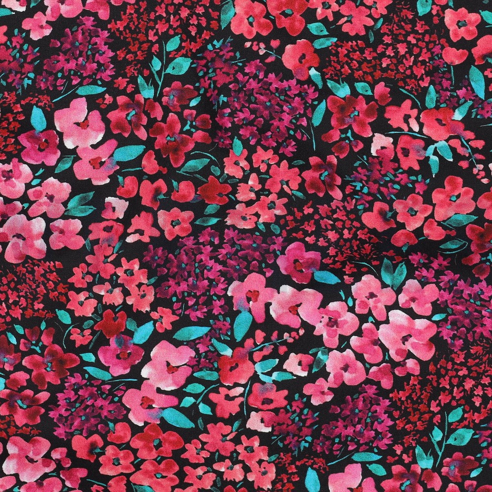 FINE POPLIN DIGITAL FLOWERS BLACK #7