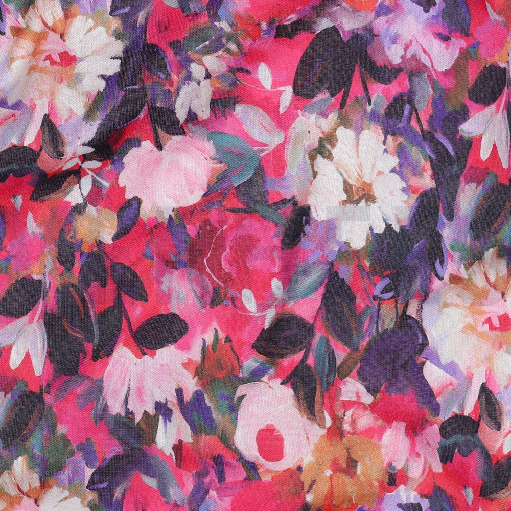 COTTON VOILE DIGITAL FLOWERS FUCHSIA #7