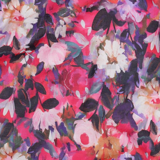 COTON VOILE DIGITAL FLEURS FUCHSIA #7