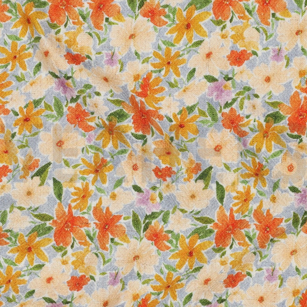 LINNEN VISCOSE CRÊPE DIGITAAL BLOEMEN GEEL #7