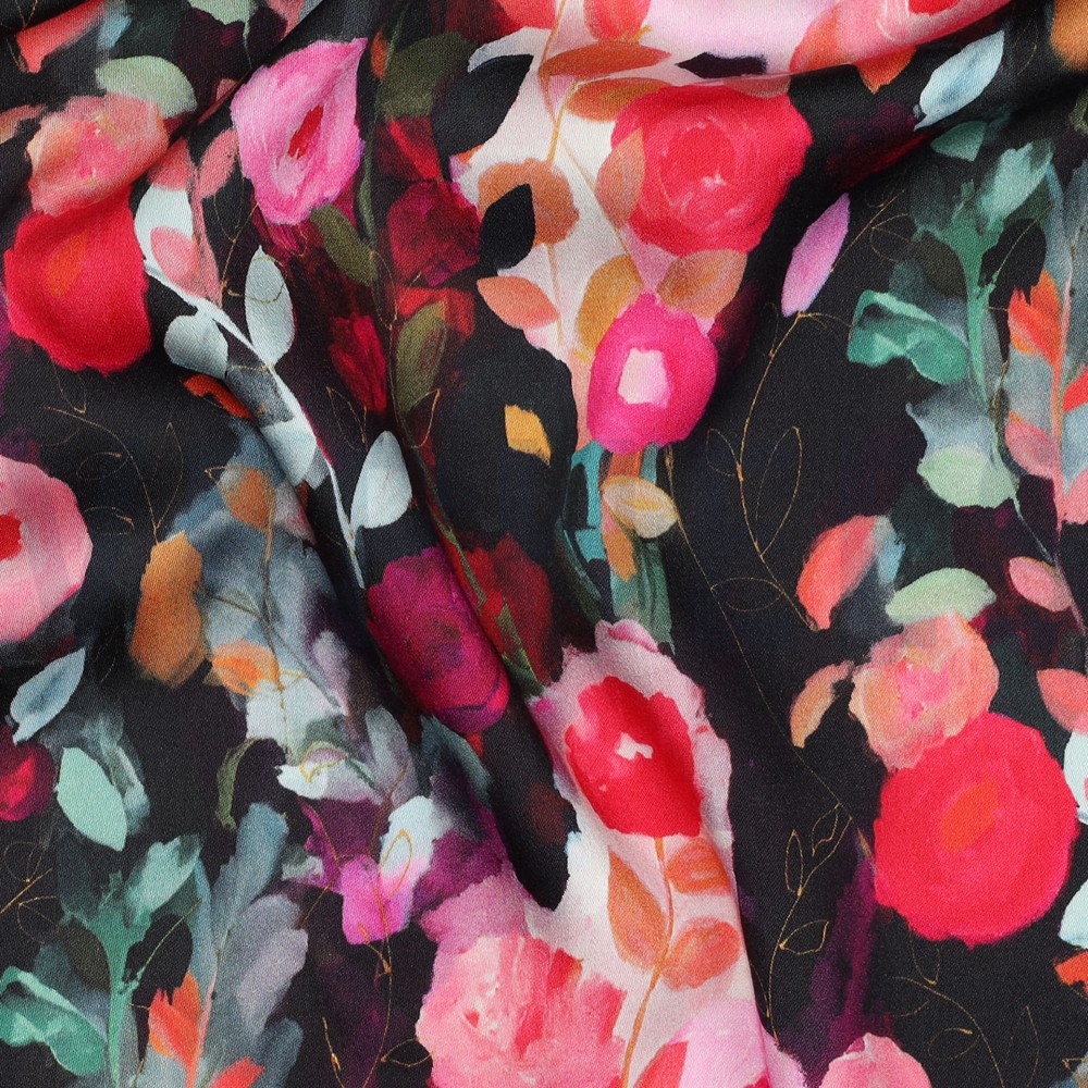 VISCOSE SATIJN DIGITAAL BLOEMEN ZWART #7