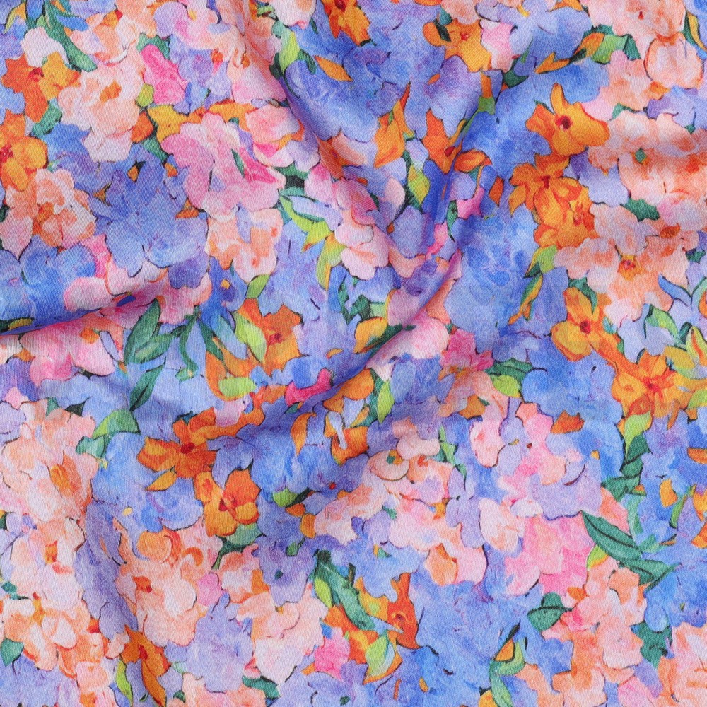 VISCOSE SATIN DIGITAL FLOWERS BLUE #7