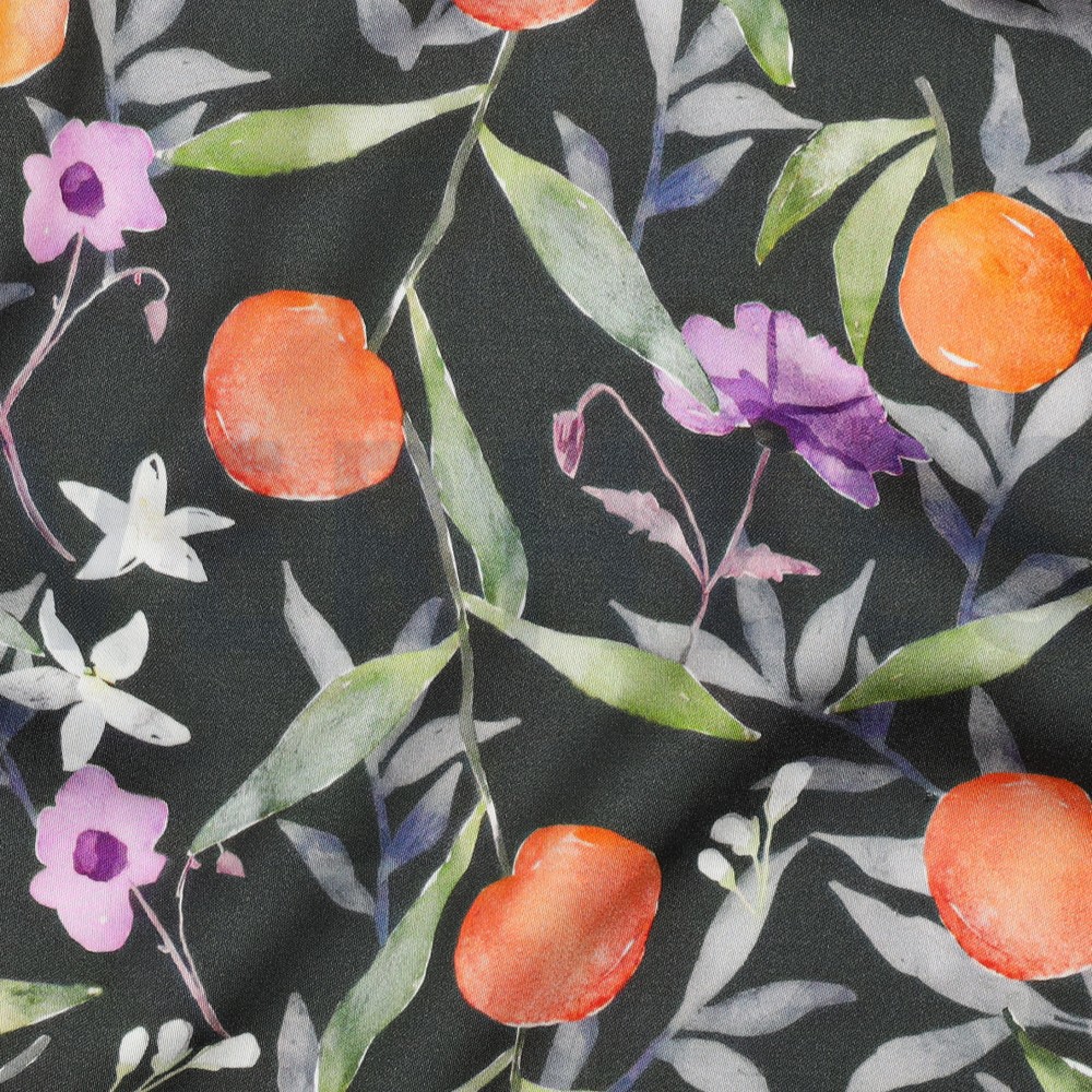 VISCOSE SATIN DIGITAL LEAVES DARK GREEN #7