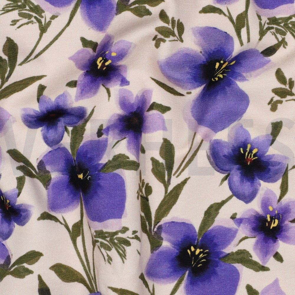 FRENCH TERRY DIGITAL BLUMEN GEBROCHEN WEISS #7