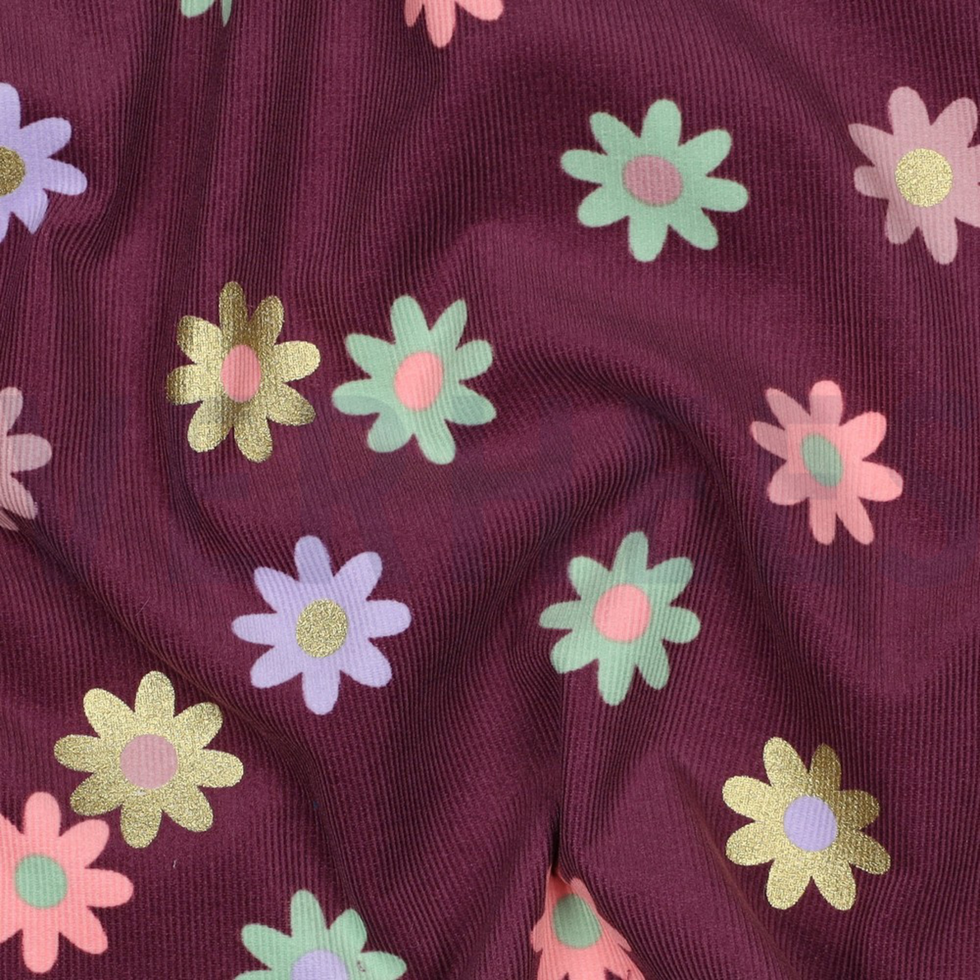 BABYCORD FOIL FLOWERS BURGUNDY (high resolution) #2
