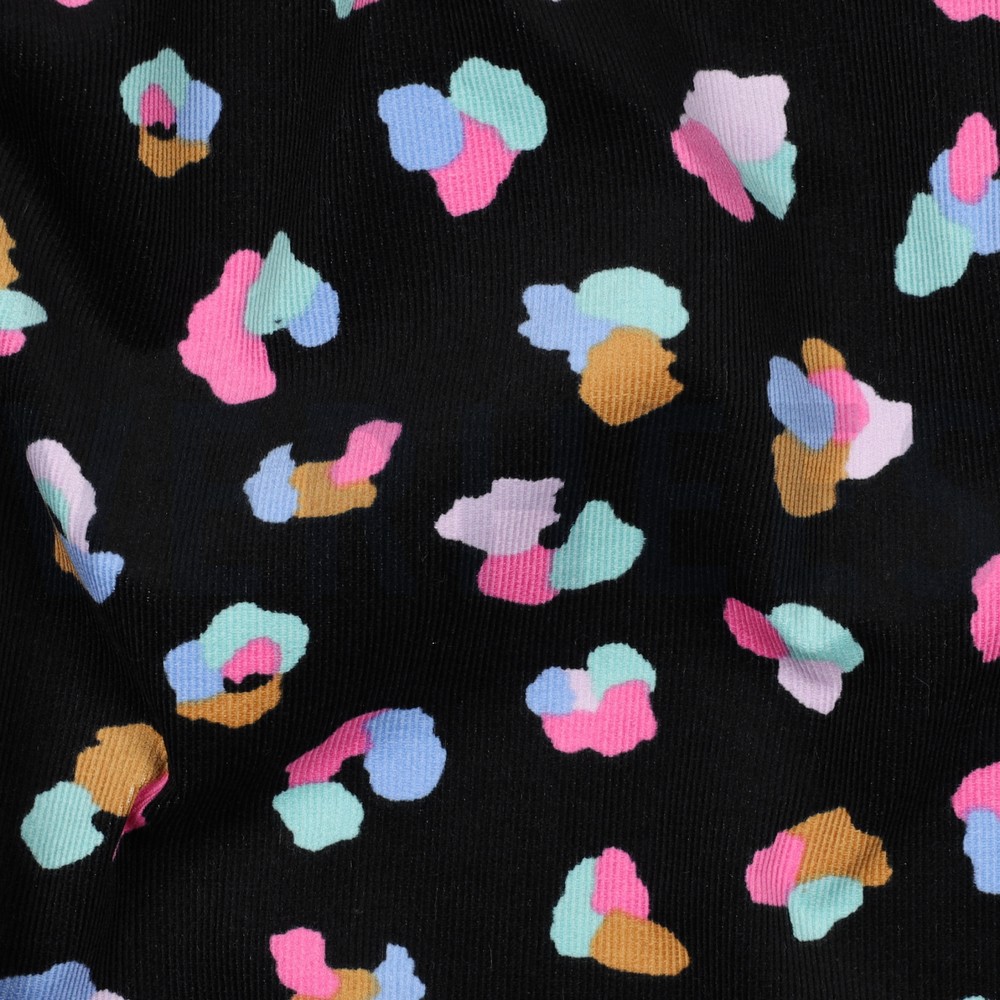 CORDUROY BABYRIB DIERENPRINT ZWART #7