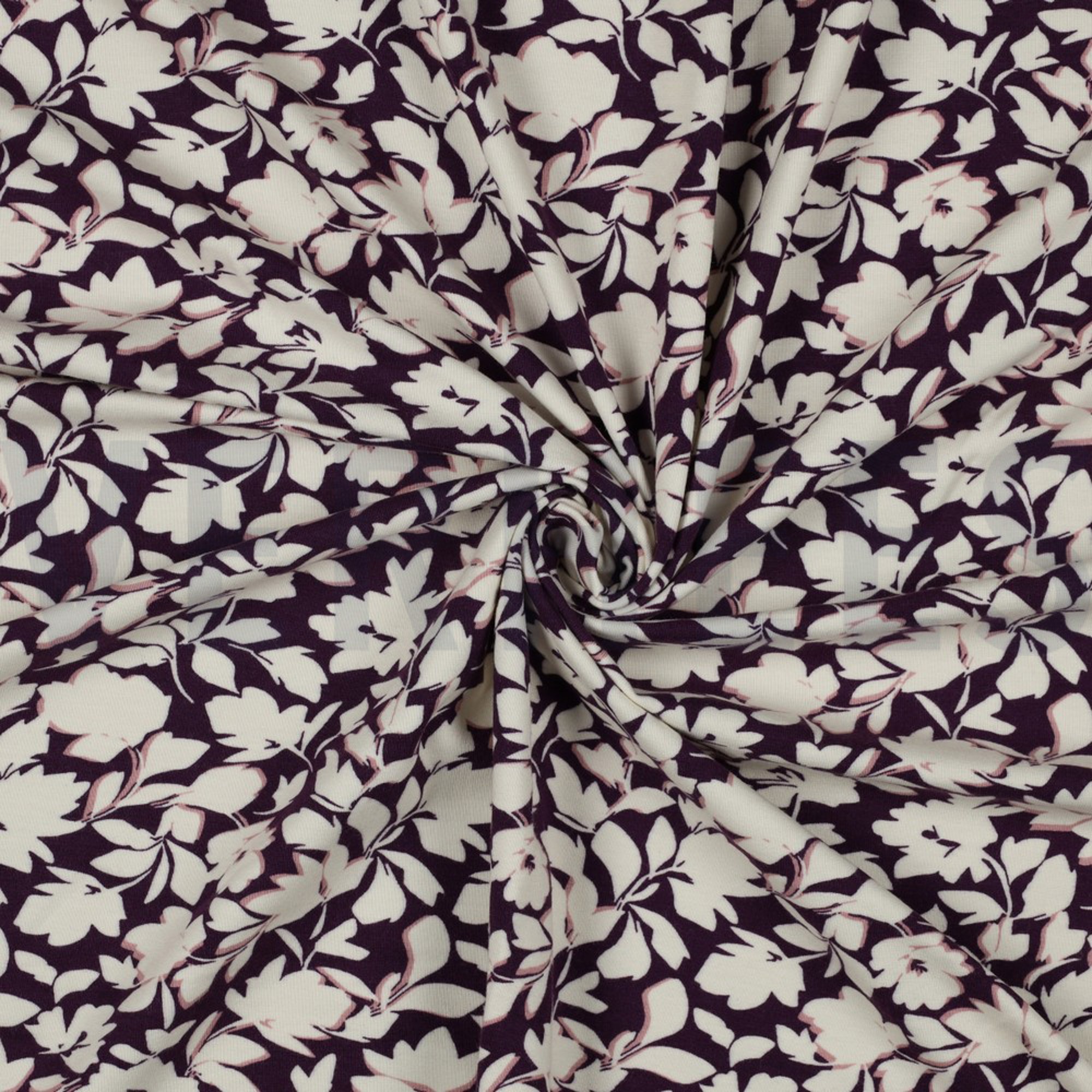 BAMBOO COTTON JERSEY FLOWERS DARK PURPLE (high resolution) #2