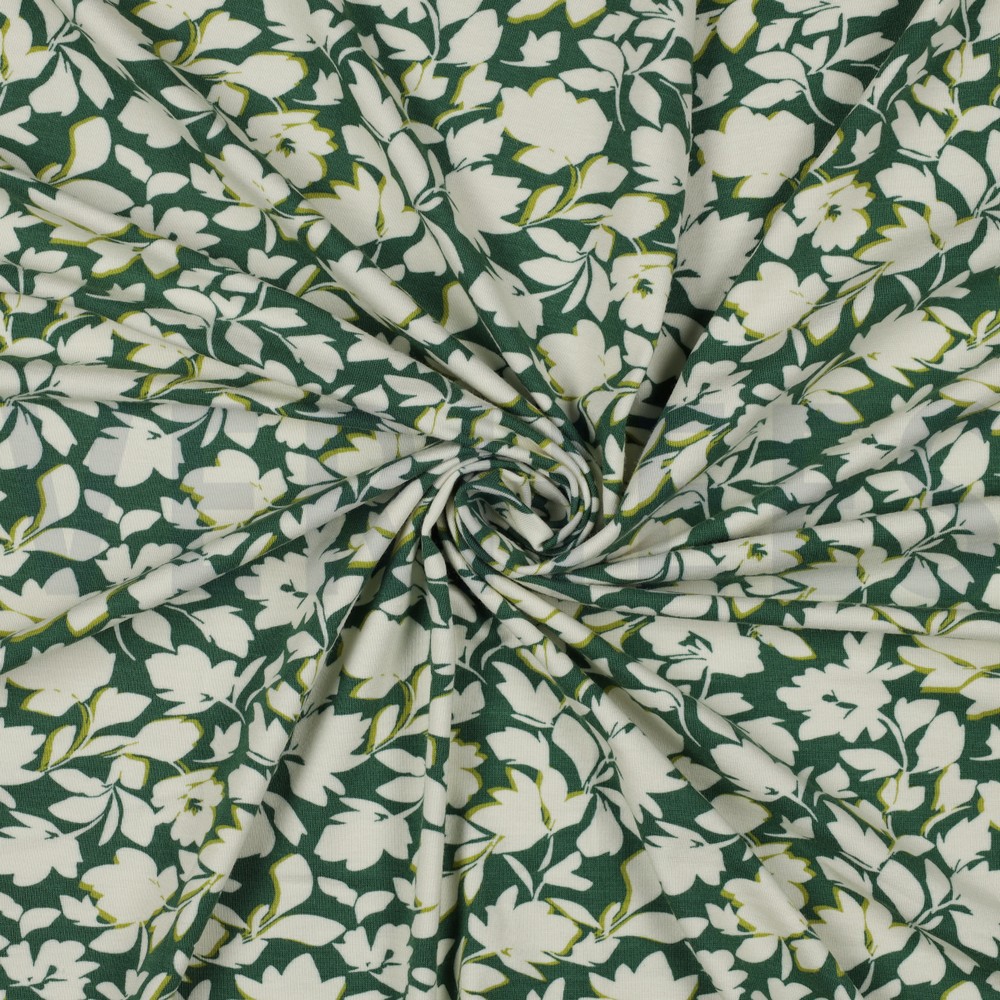 BAMBOE KATOEN JERSEY BLOEMEN SMARAGDGROEN #7