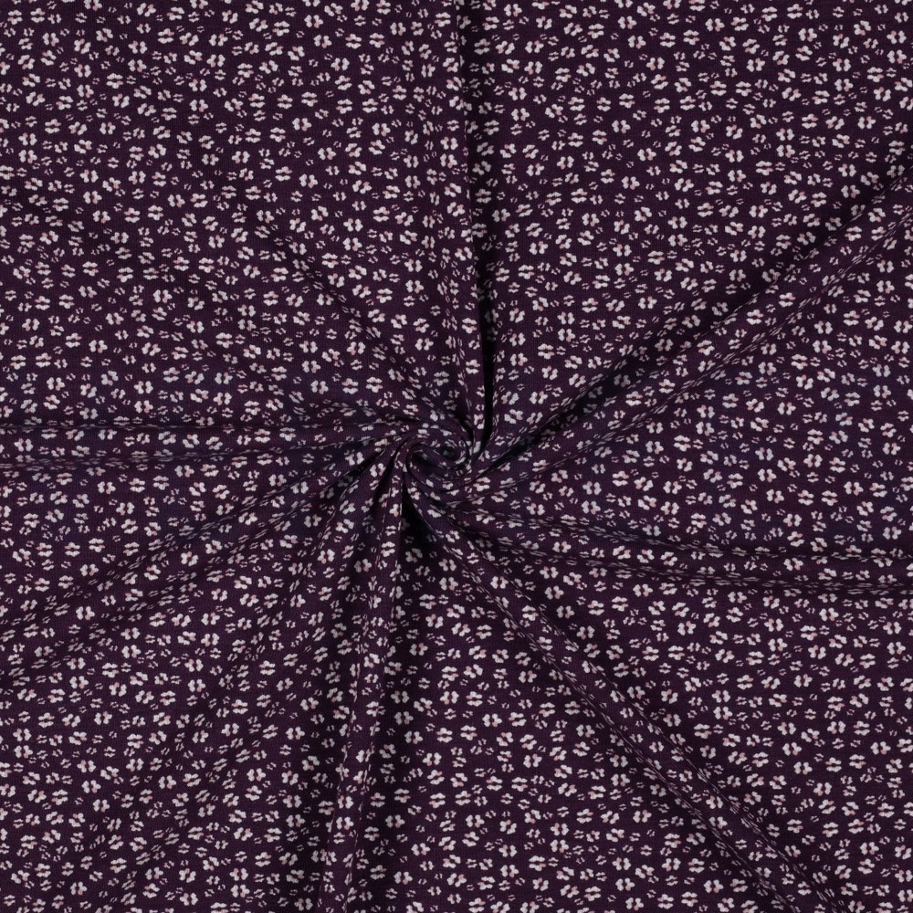 BAMBOO COTTON JERSEY FLOWERS DARK PURPLE #7