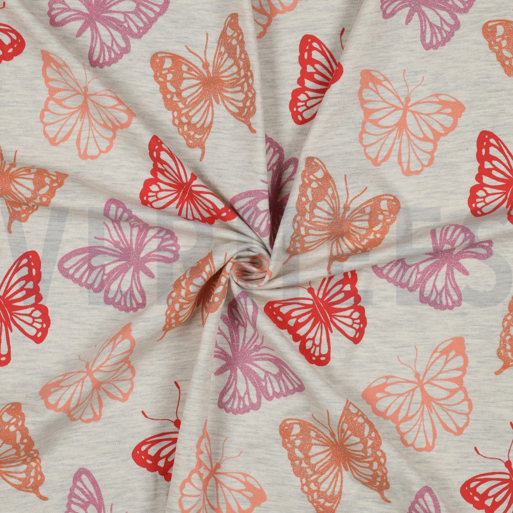 JERSEY MELANGE GLITTER BUTTERFLIES ECRU MELANGE #7