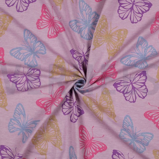 JERSEY MELANGE GLITTER BUTTERFLIES LILAC MELANGE #7