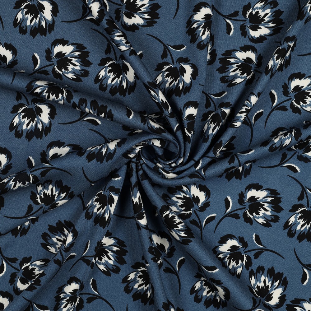 VISCOSE ROSELLA STRETCH BLOEMEN BLAUW #7