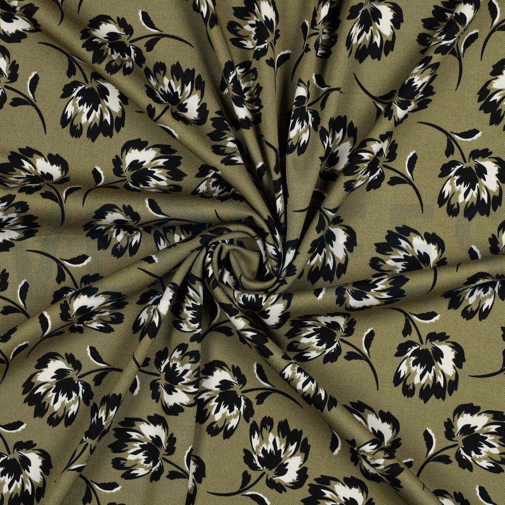 VISCOSE ROSELLA STRETCH FLEURS OLIVE #7