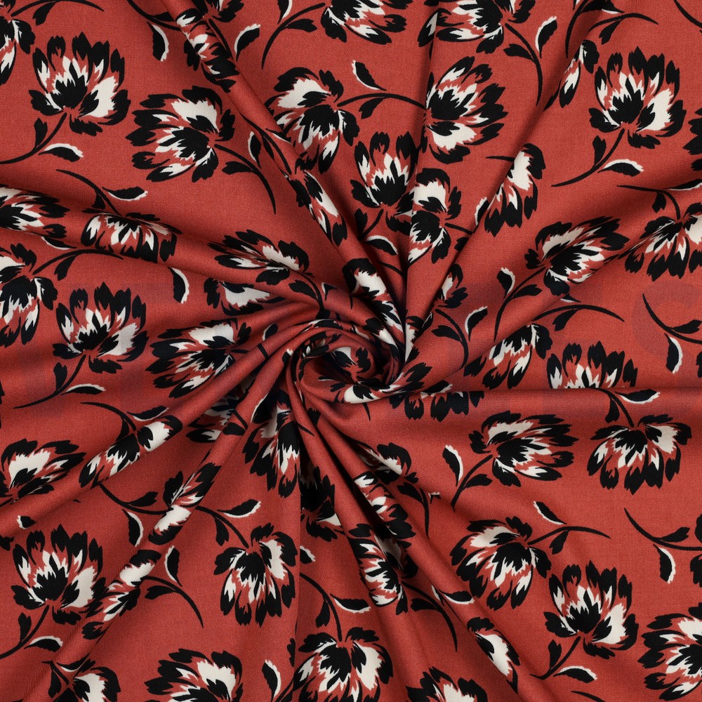 VISCOSE ROSELLA STRETCH BLOEMEN KETCHUPROOD #7