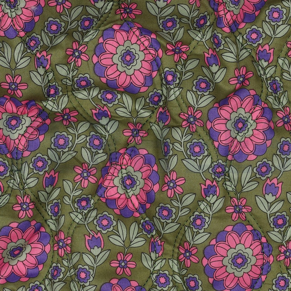 BAUMWOLLE VOILE GESTEPPT DIGITAL BLUMEN ARMEEGRÜN #7