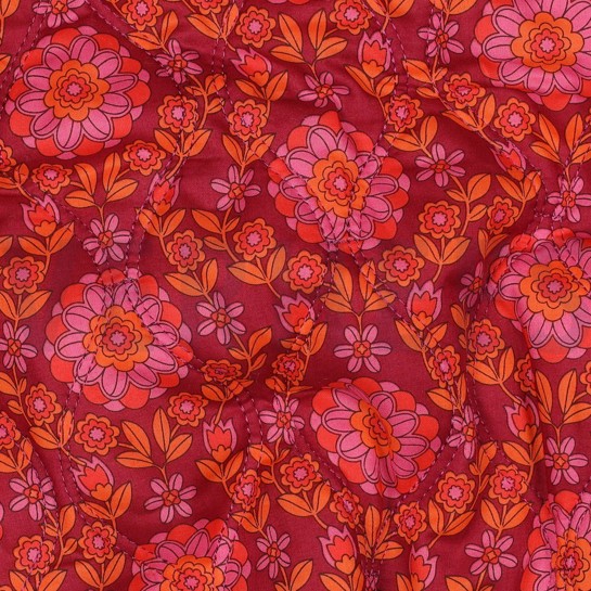 COTTON VOILE STEPPED FLOWERS PINK/ BURGUNDY #7