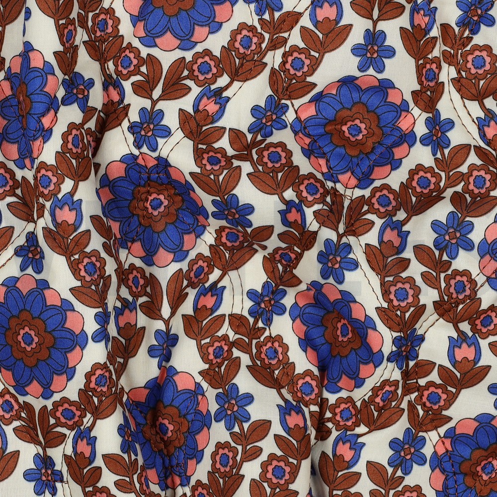 BAUMWOLLE VOILE GESTEPPT DIGITAL BLUMEN KARAMELL/KOBALT #7