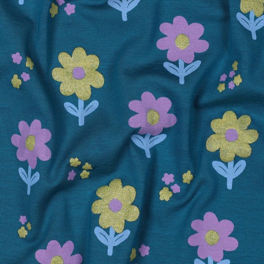 JERSEY PAILLETTES FLEURS PÉTROLE #7