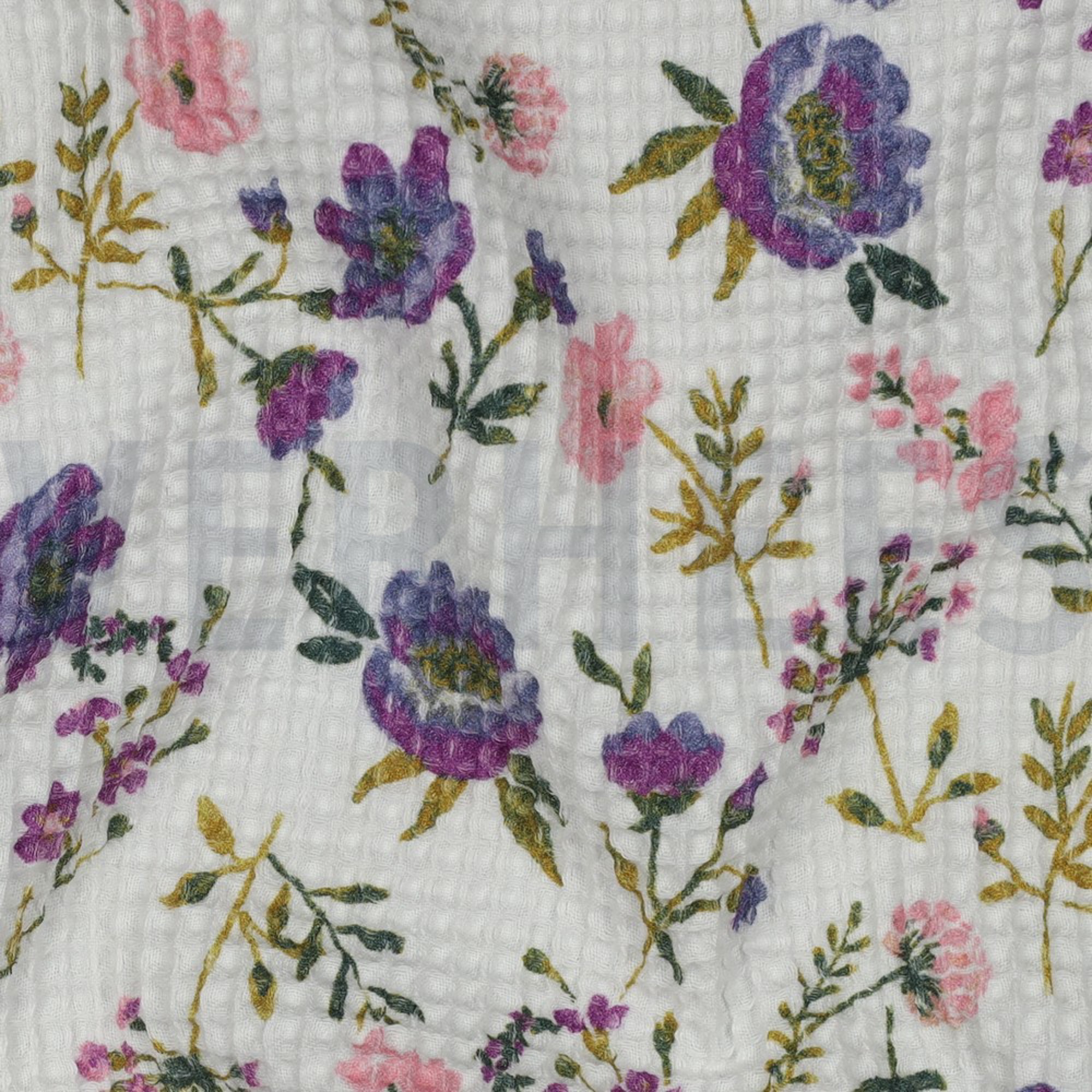 BAUMWOLLE WAFFEL DIGITAL BLUMEN WEISS (high resolution) #2