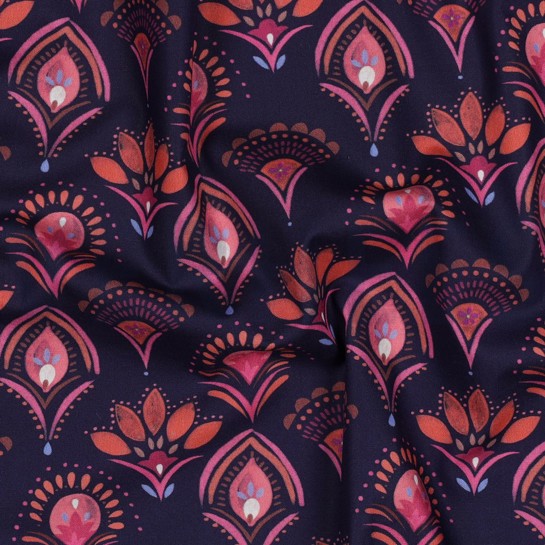 FINE POPLIN DIGITAL FLOWERS NAVY #7
