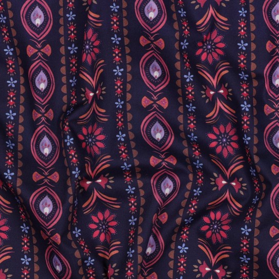 FINE POPLIN DIGITAL FLOWERS NAVY #7