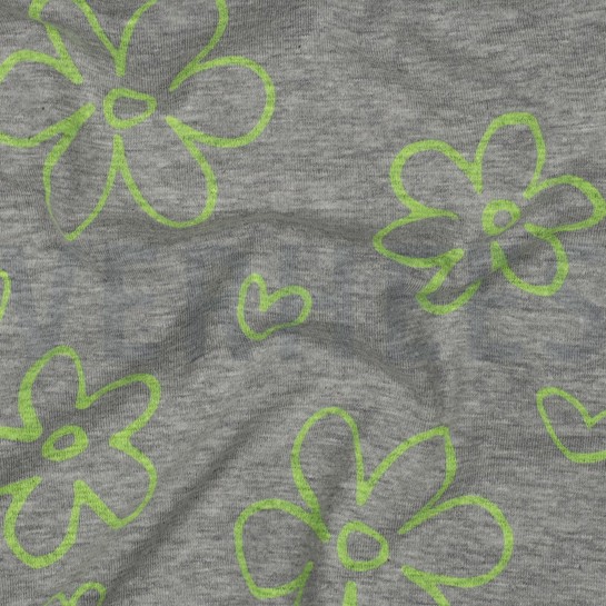 JERSEY MELANGE NEON BLOEMEN LICHTGRIJS #7