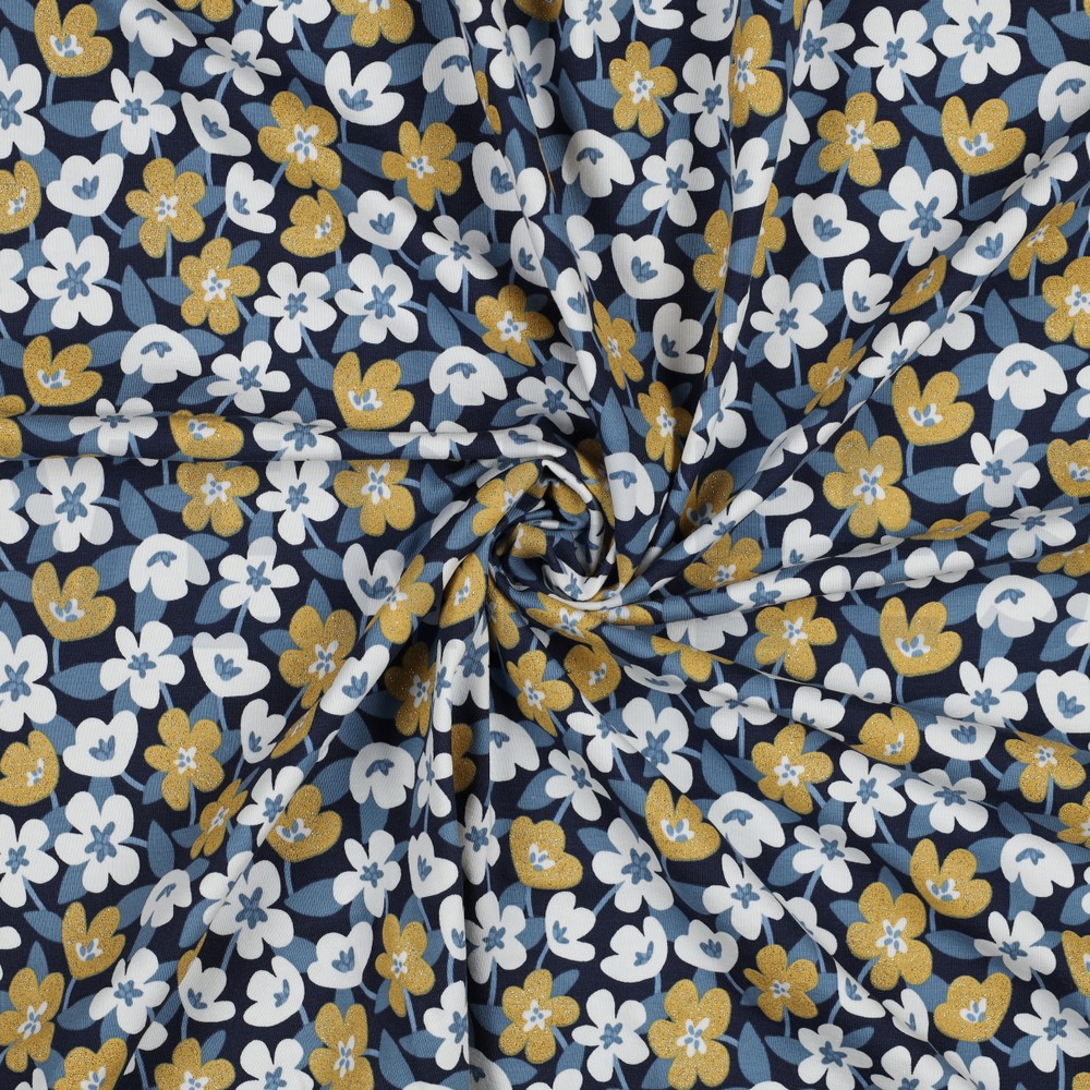 JERSEY GLITTER BLOEMEN MARINEBLAUW #7