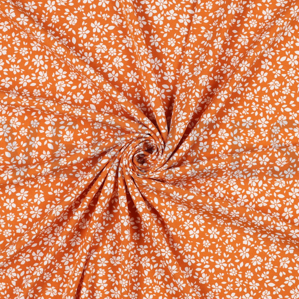 VISCOSE POPLIN STRETCH SMALL FLOWERS ORANGE #7