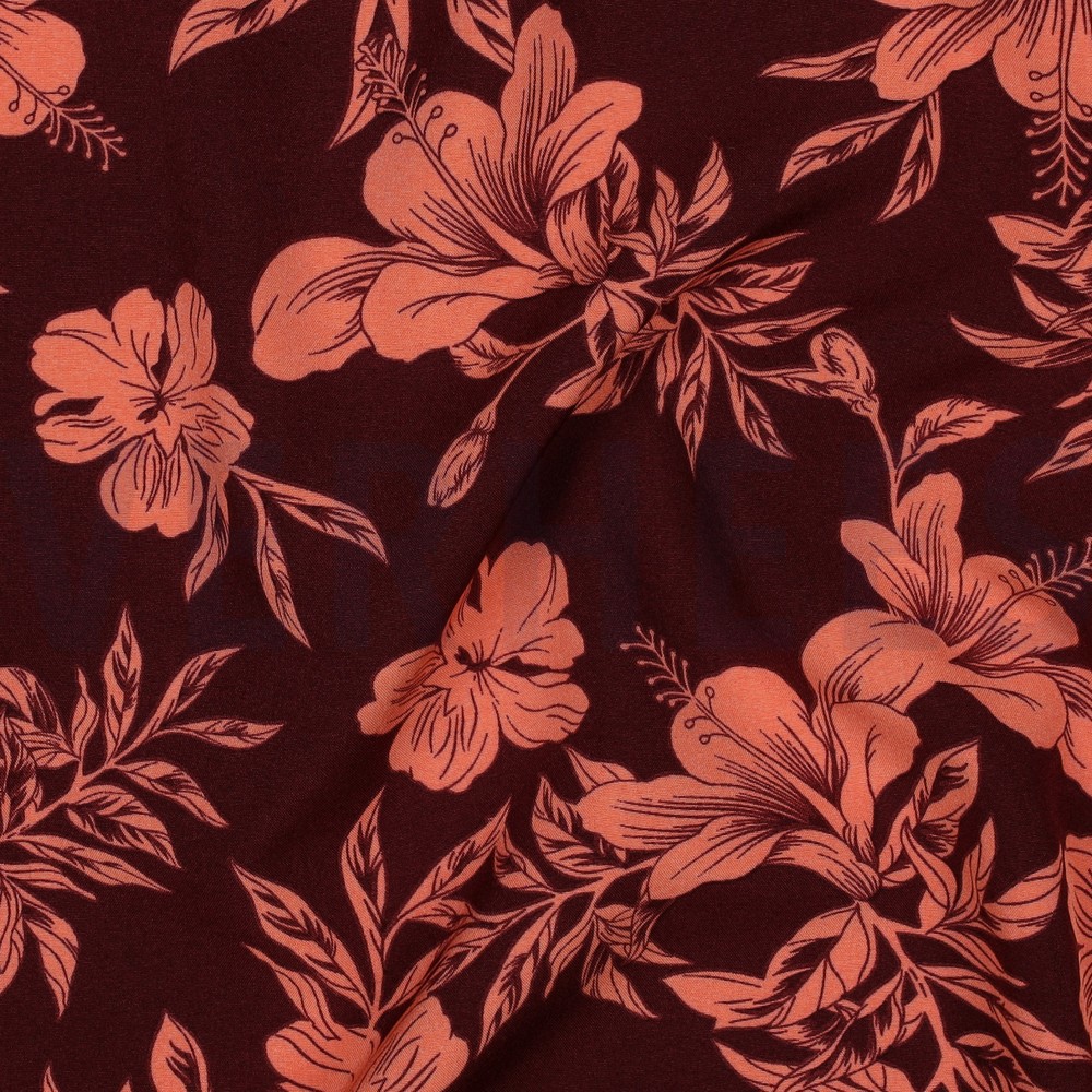 MAGNOLIA STRETCH TROPISCHE BLUMEN BORDEAUXROT #7