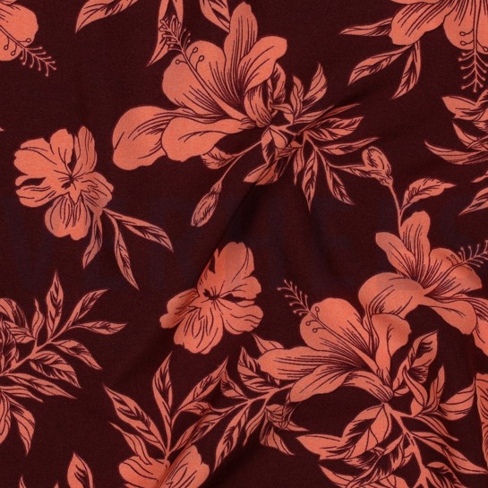 MAGNOLIA STRETCH TROPISCHE BLOEMEN BORDEAUXROOD #7