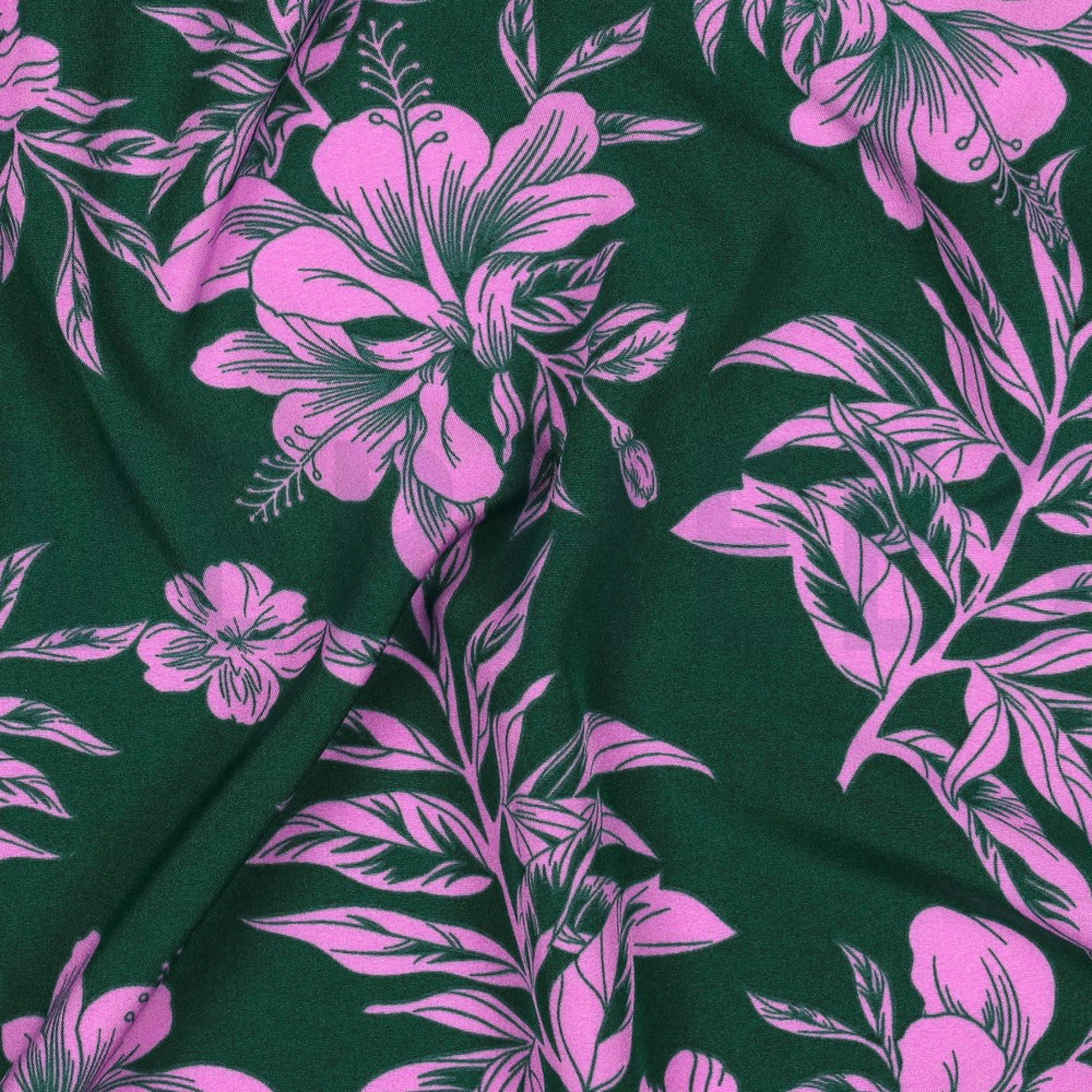 MAGNOLIA STRETCH TROPICAL FLOWERS DARK GREEN (high resolution) #2