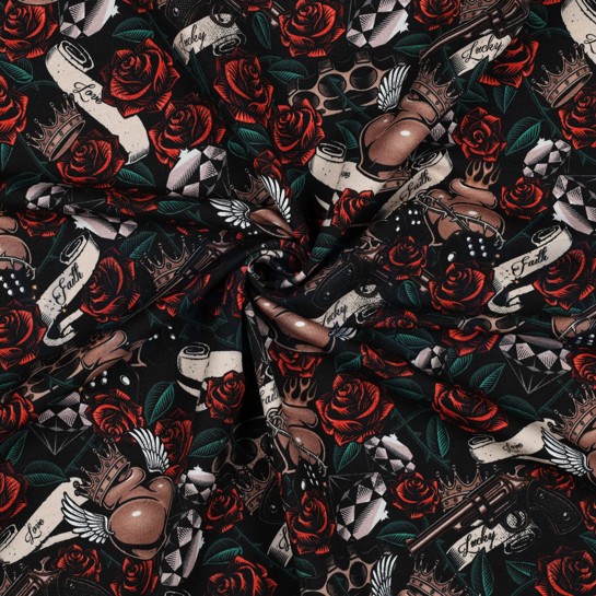 FRENCH TERRY DIGITAL TATTOO BLACK/TAUPE #7