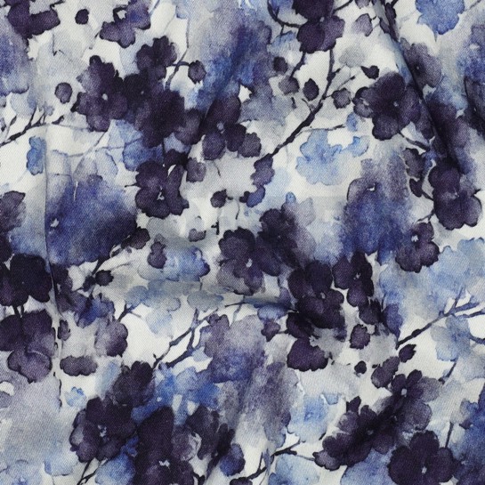 VISKOSE ROSELLA STRETCH DIGITAL BLUMEN JEANSBLAU #7