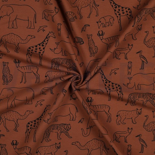 FRENCH TERRY SAFARI DIEREN AMANDEL #7