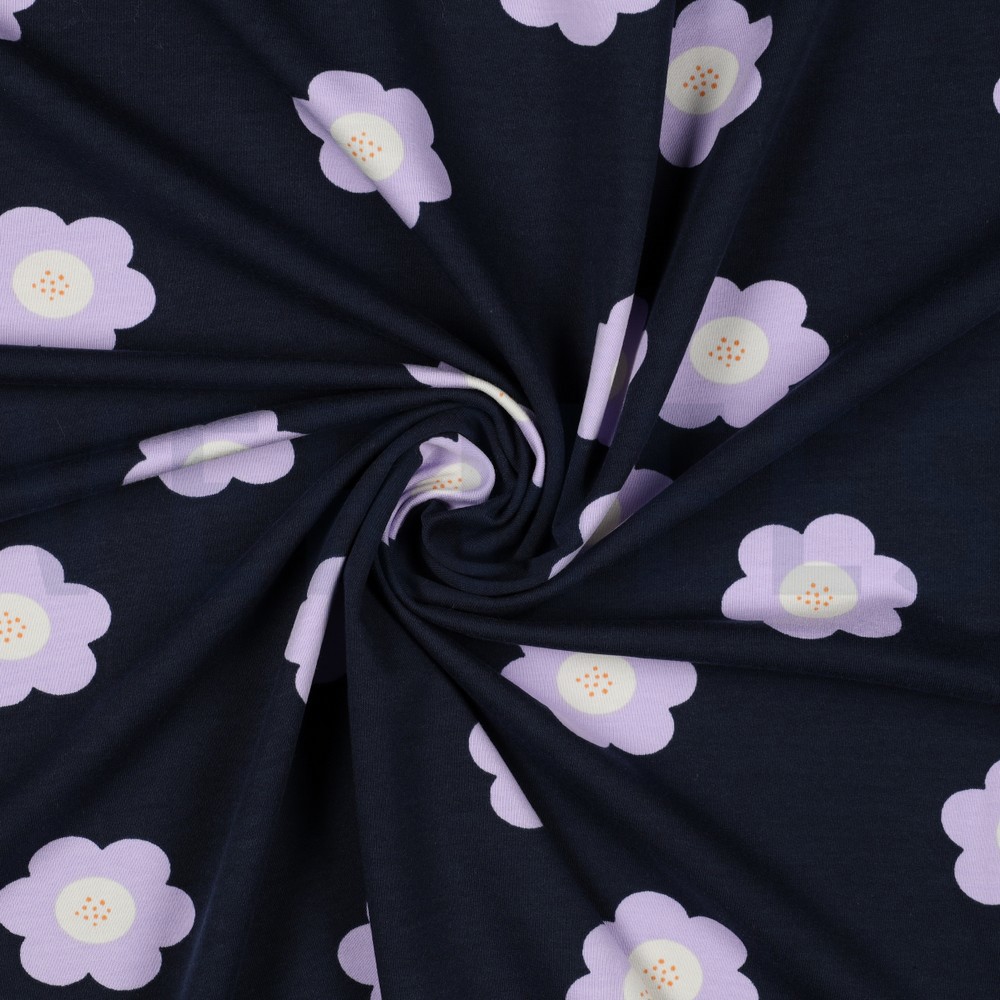 FRENCH TERRY GRANDES FLEURS BLEU MARINE #7