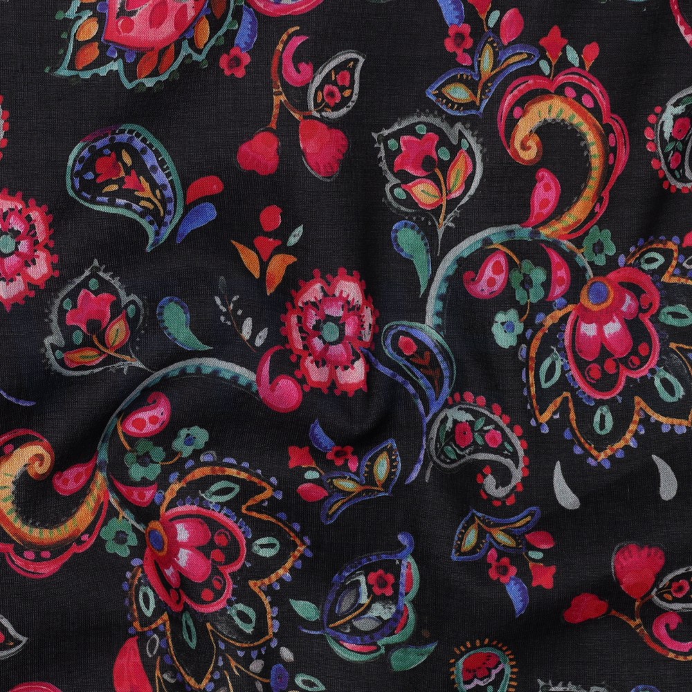 COTTON VOILE DIGITAL FLOWERS BLACK #7