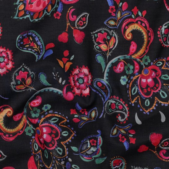 BAUMWOLLE VOILE DIGITAL BLUMEN SCHWARZ #7