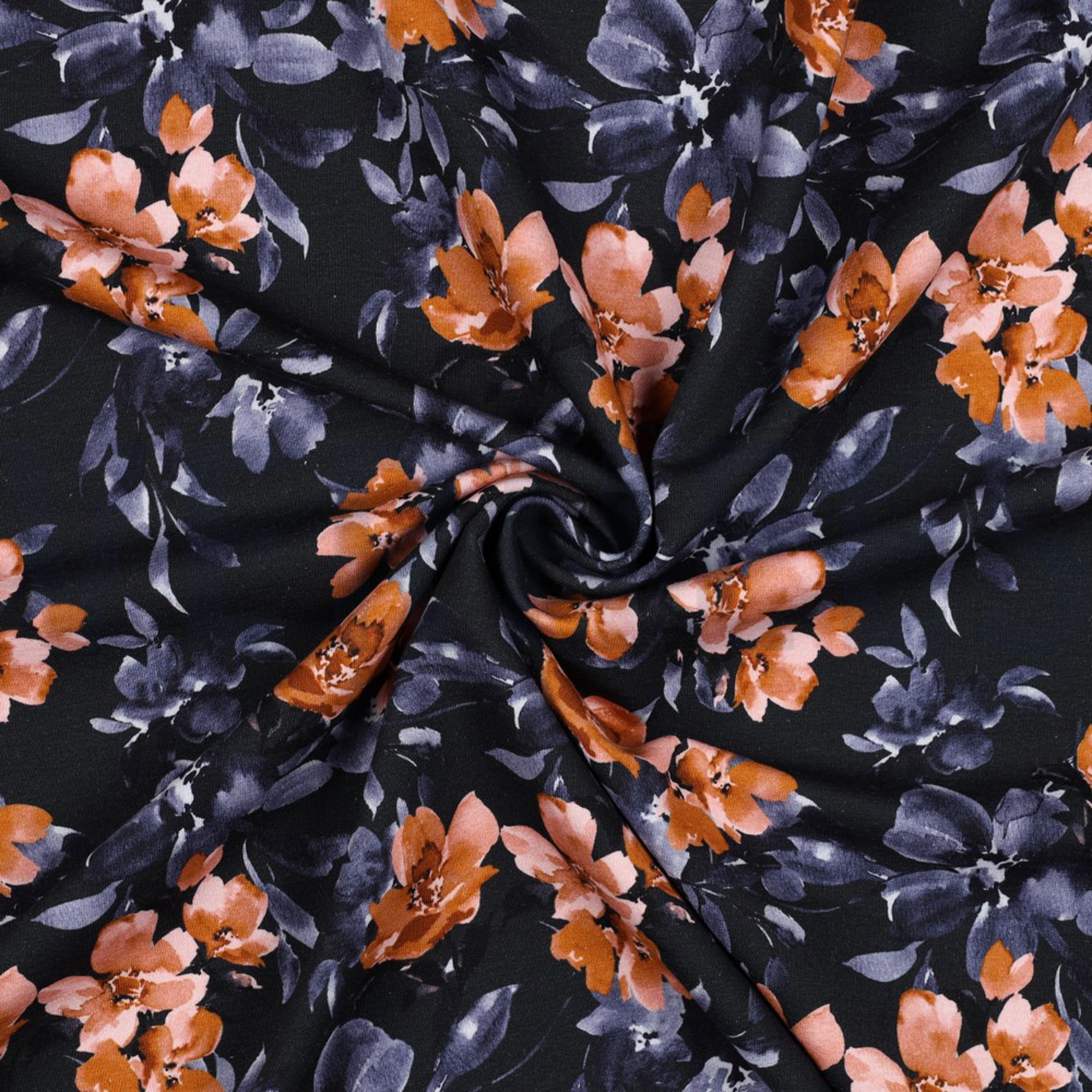 FRENCH TERRY DIGITAL FLEURS BLEU MARINE (high resolution) #2