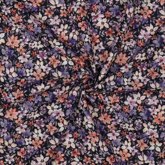 BAUMWOLLE POPELINE DIGITAL BLUMEN SCHWARZ #7